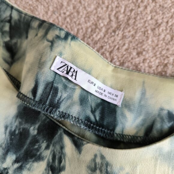 Zara Tie Dye Forest Fairy Whimsical Boho Lagenlook Artsy Satin Retro 90s Tunic S - Picture 5 of 8